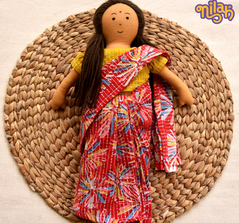 Single Doll - Nilah's Amma in Pink Saree, Warm, Cotton Fabric Toy