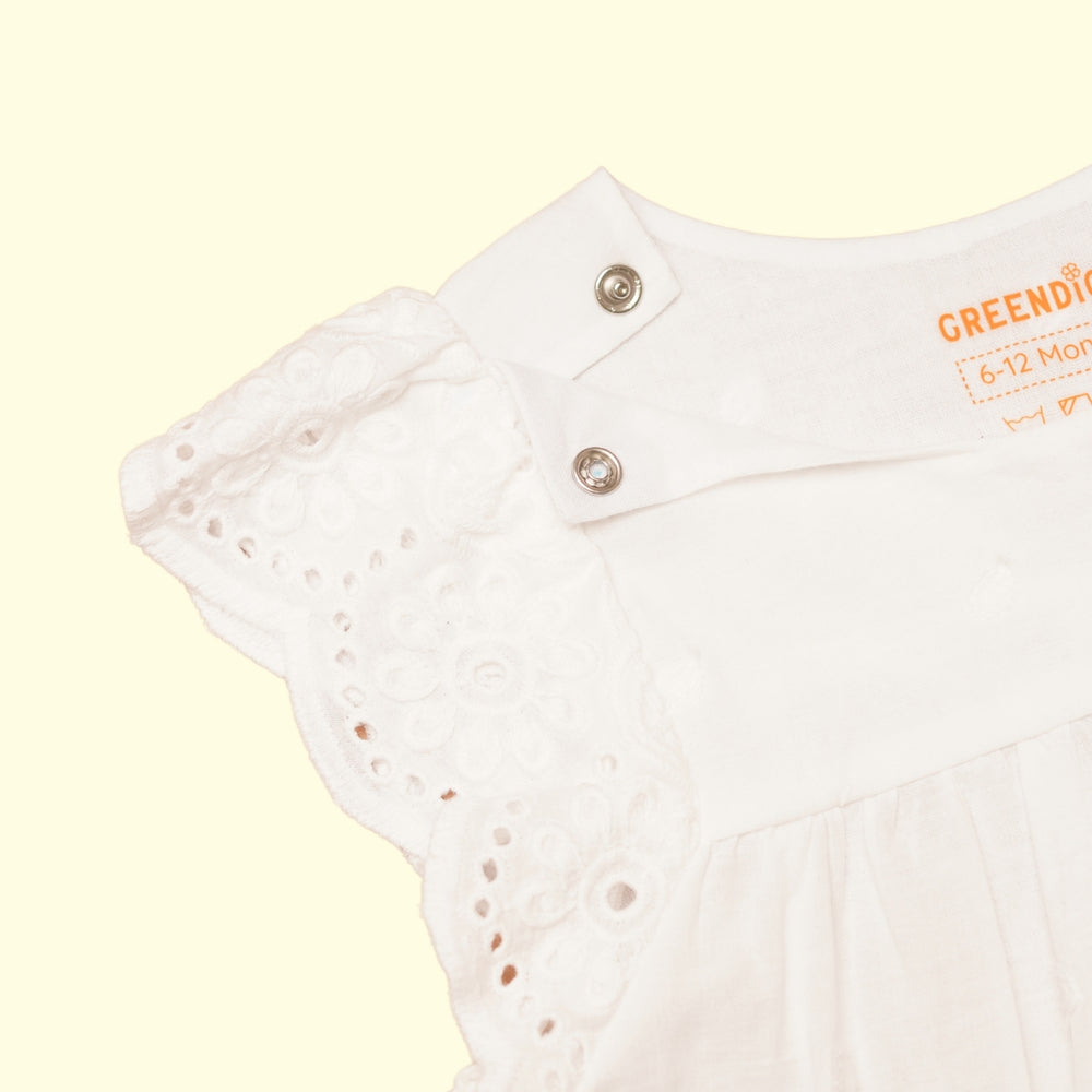 Baby Girl White  Cotton Top with Blue Linen Pants - Set of 2