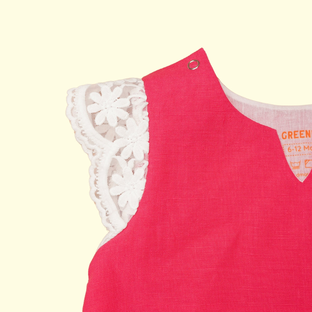 Baby Girl Pink Linen Frock with Lace