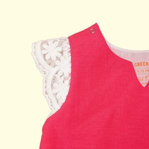 Baby Girl Pink Linen Frock with Lace