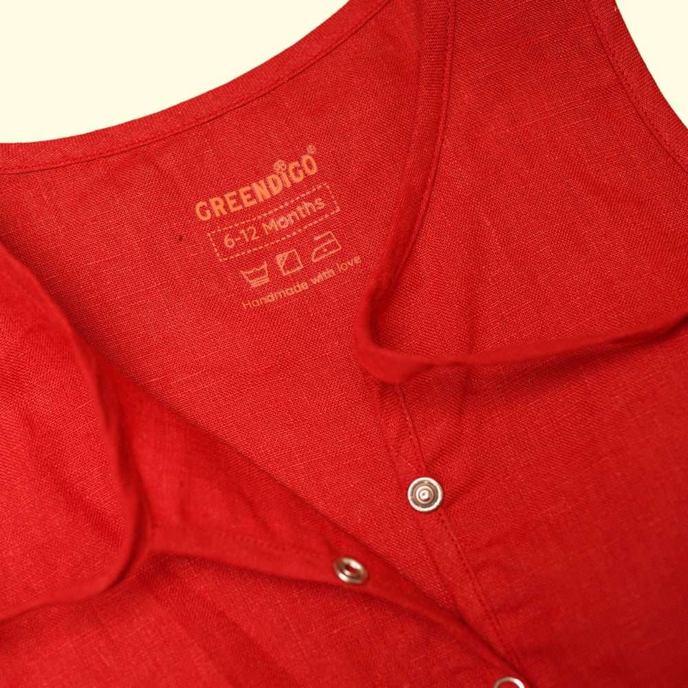 Baby Girl Red Linen Top and Blue Shorts - Set of 2