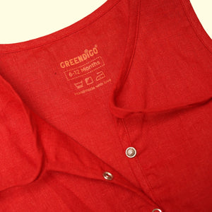 Baby Girl Red Linen Top and Blue Shorts - Set of 2
