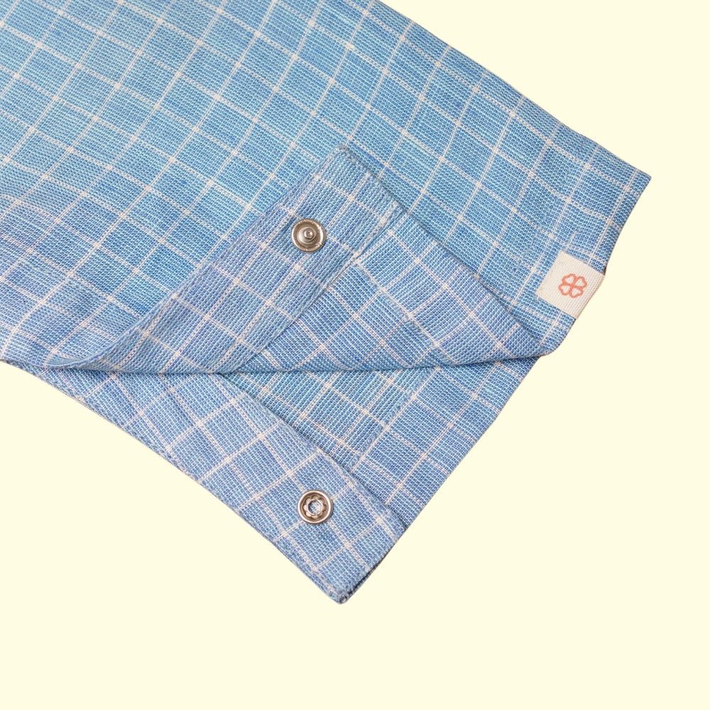 Baby Girl White  Cotton Top with Blue Linen Pants - Set of 2
