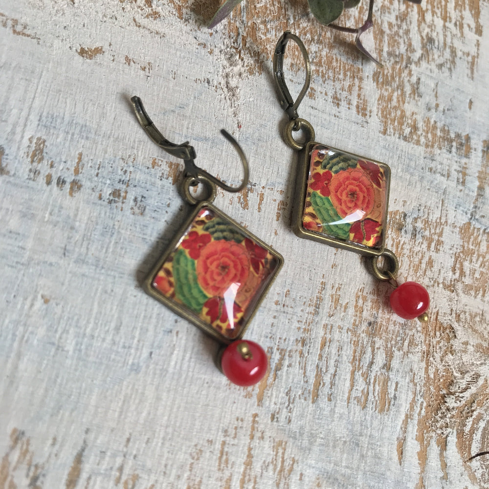 Hanging Earrings with Bead - Gul-Andar-Gul Naqashi Kashmir