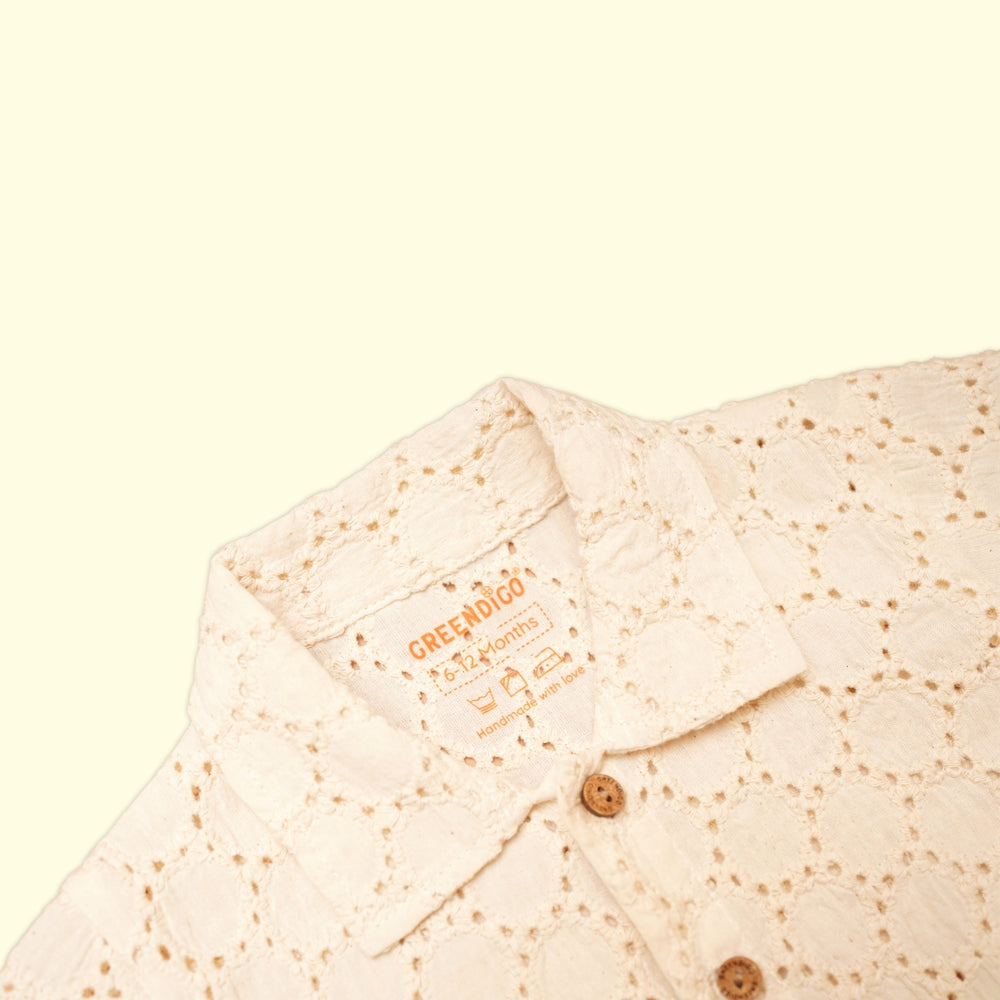 Baby Boy Off White Schiffli Shirt & Orange Shorts - Set of 2
