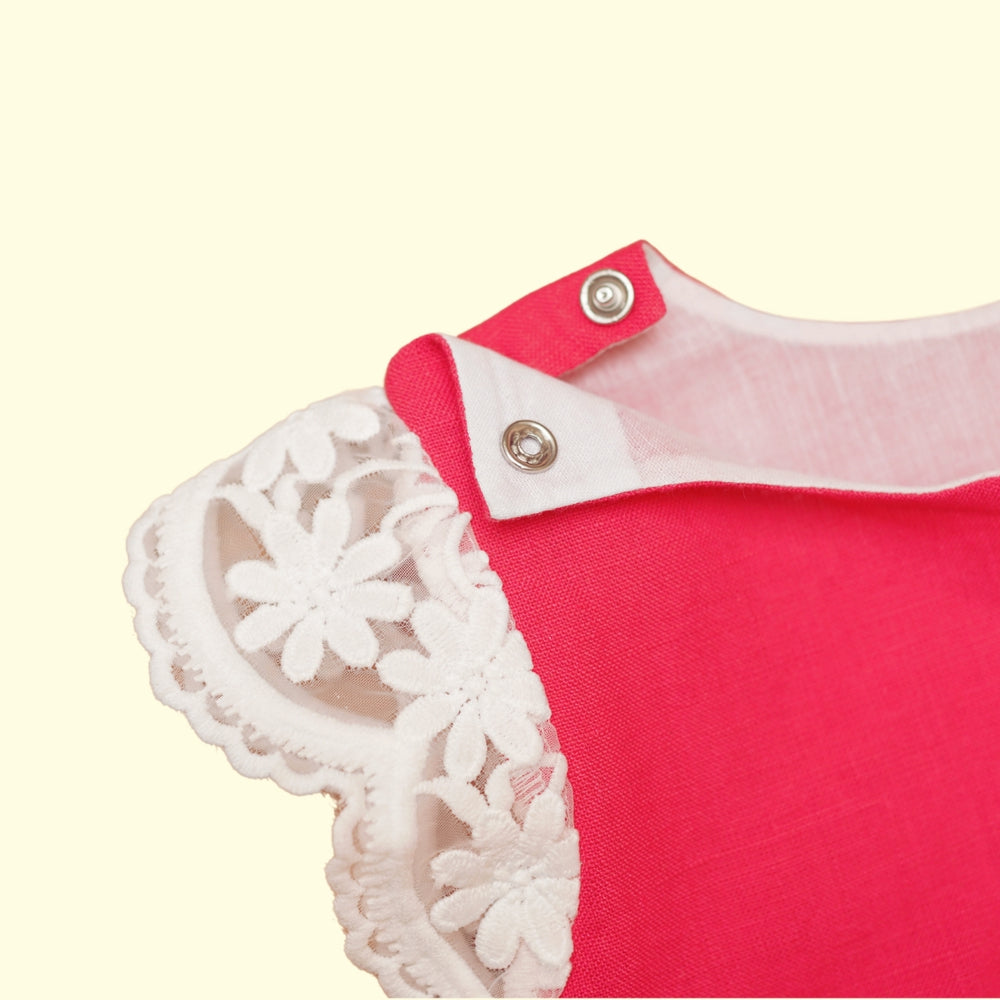 Baby Girl Pink Linen Frock with Lace