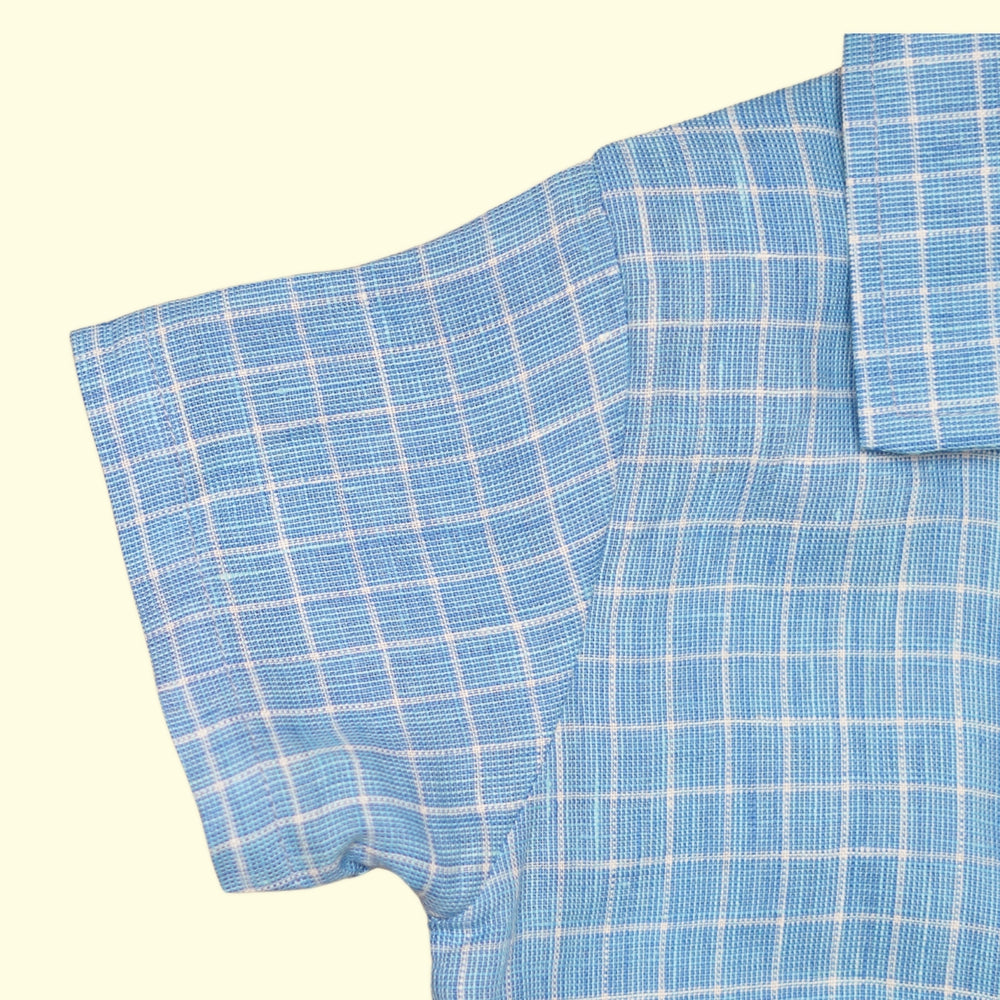 Baby Boy Blue Linen Shirt with White Pants - Set of 2