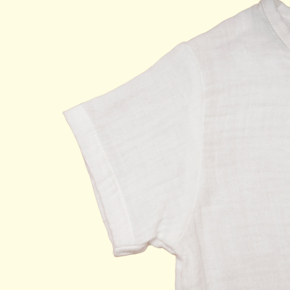 Baby Boy White  Cotton Shirt with Blue Linen Pants - Set of 2