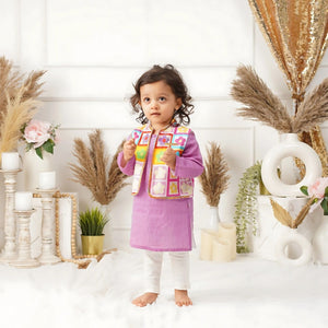 Baby Boy Purple Printed Cotton Kurta with Bundi and Pant - Set of 3