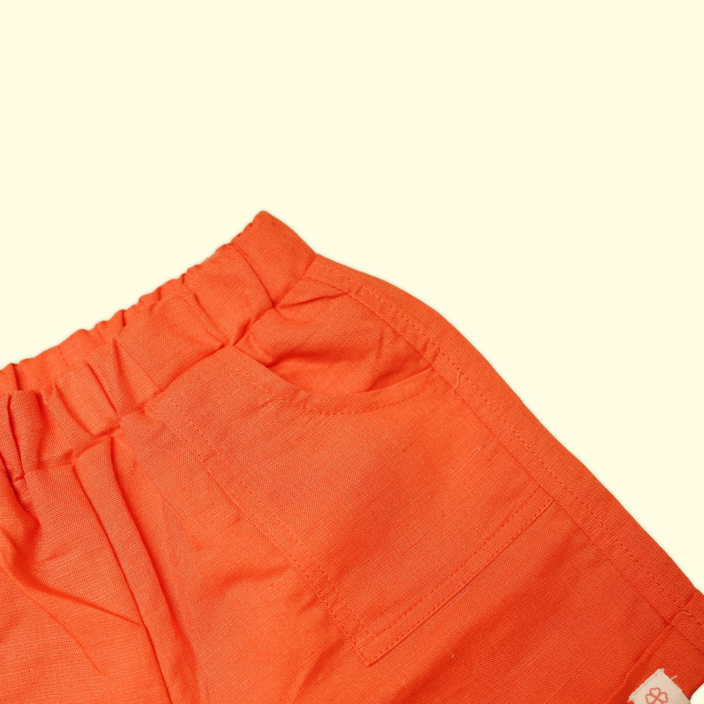 Baby Boy Off White Schiffli Shirt & Orange Shorts - Set of 2