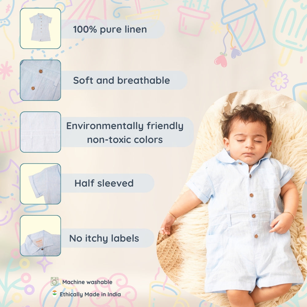 Baby Boy Blue Linen Romper