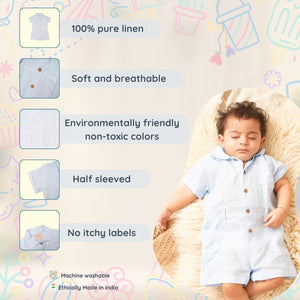 Baby Boy Blue Linen Romper