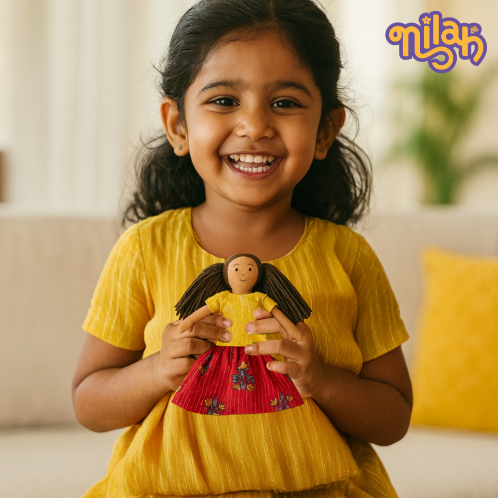 Single Doll - Mira- Nilah's Younger Sister in Classic Red , Warm, Cotton Fabric Toy