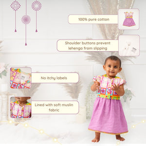 Baby Girl Purple Printed Cotton Lehenga Choli - Set of 2