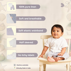 Baby Boy White  Cotton Shirt with Blue Linen Pants - Set of 2