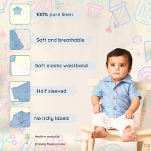 Baby Boy Blue Linen Shirt with White Pants - Set of 2