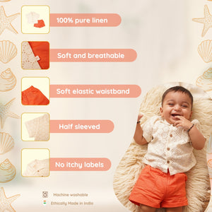 Baby Boy Off White Schiffli Shirt & Orange Shorts - Set of 2