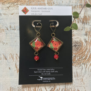 Hanging Earrings with Bead - Gul-Andar-Gul Naqashi Kashmir