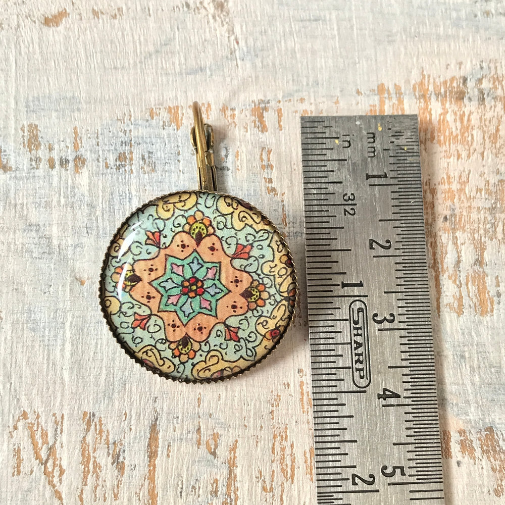 25 mm Round Lever Back - Kashmiri Papier Mache Blue Centre