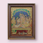 Tanjore Painting in 22 ct gold foil work - Navaneeta Krishna with Yashoda and Devaki