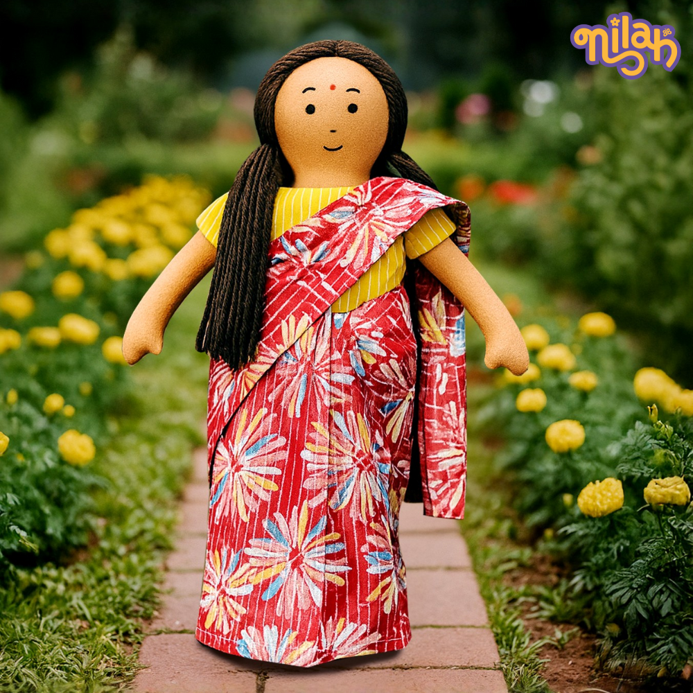 Single Doll - Nilah's Amma in Pink Saree, Warm, Cotton Fabric Toy