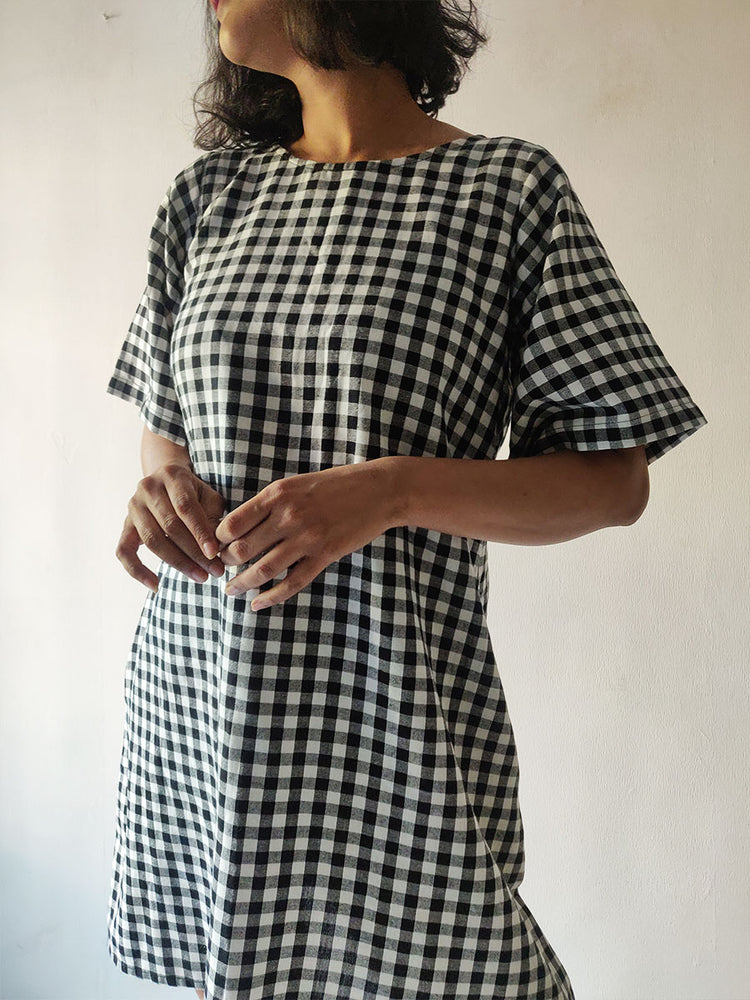 Checkered Tie-back Dress