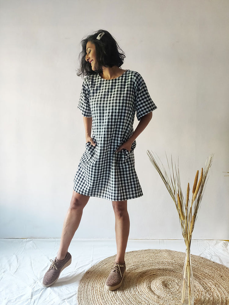 Checkered Tie-back Dress