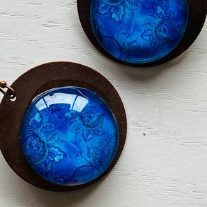 Round Copper Earrings with Glass - Mughal Flowers