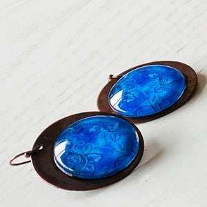 Round Copper Earrings with Glass - Mughal Flowers