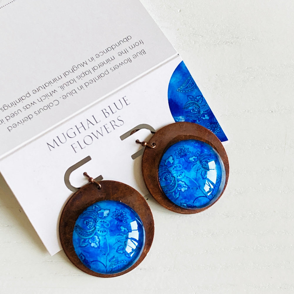 Round Copper Earrings with Glass - Mughal Flowers