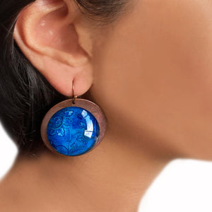 Round Copper Earrings with Glass - Mughal Flowers