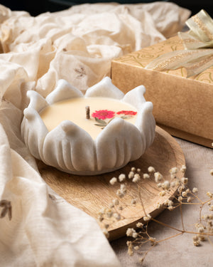 Lotus-Shaped Marble Urli Candle