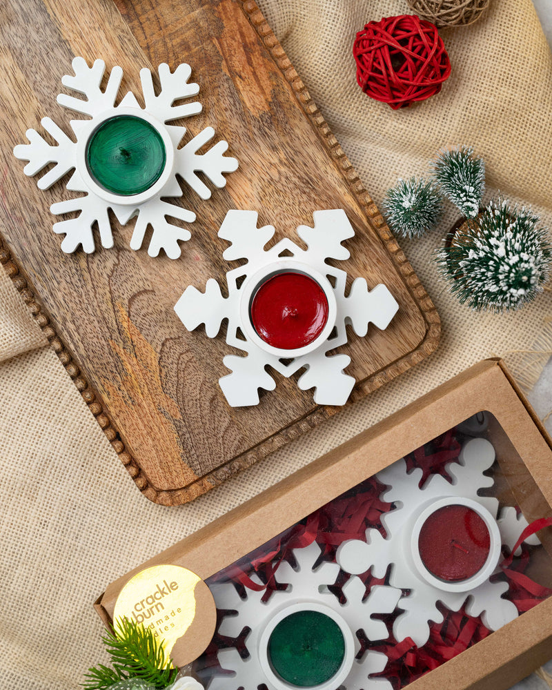 Set of 2 Concrete Snowflakes with Tea-Lights