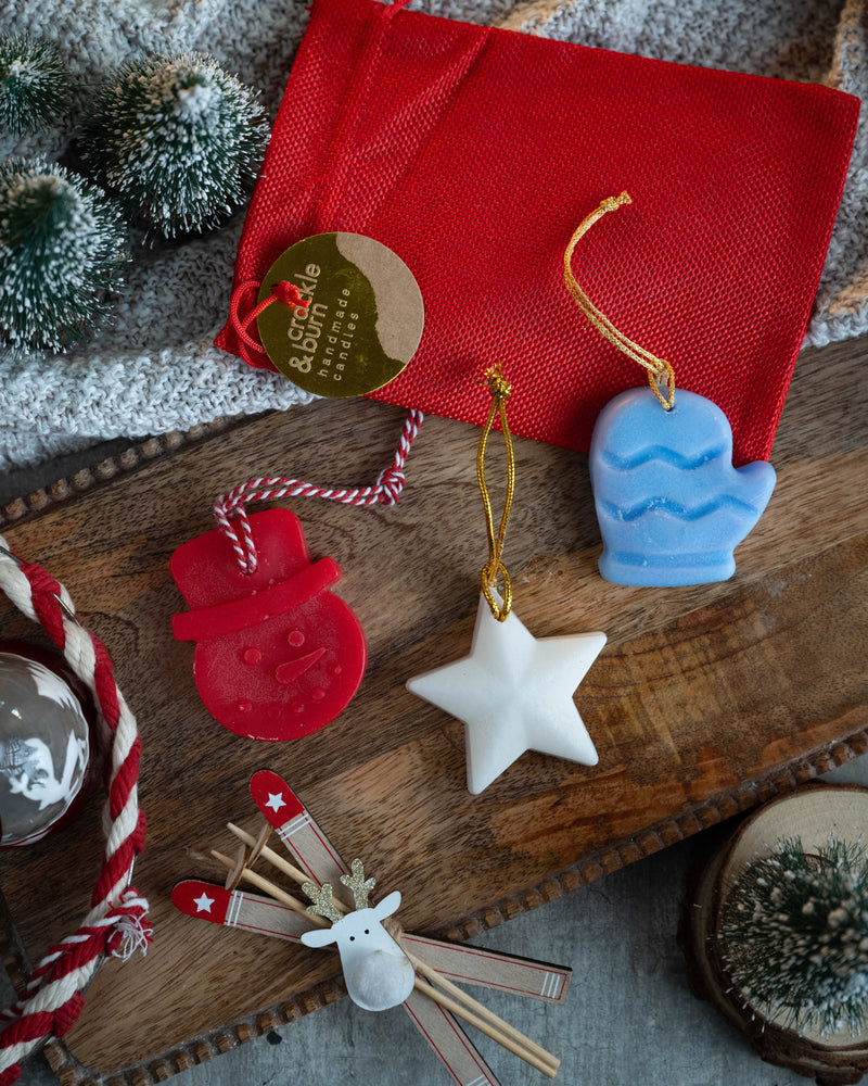 Set Of 3 Christmas Scented Ornaments (Snowman, Mitten, Star)