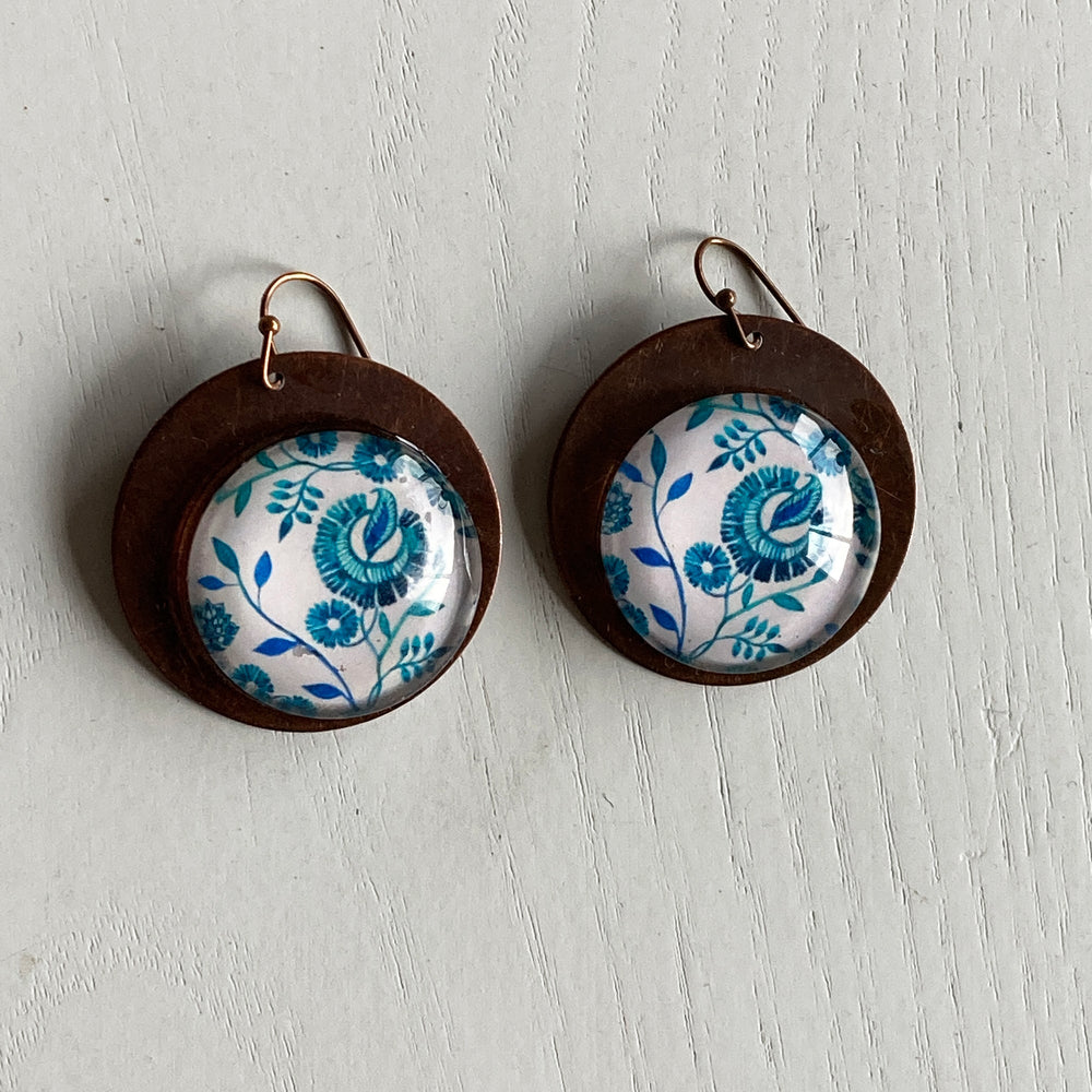 Round Copper Earrings with Glass - Chintz