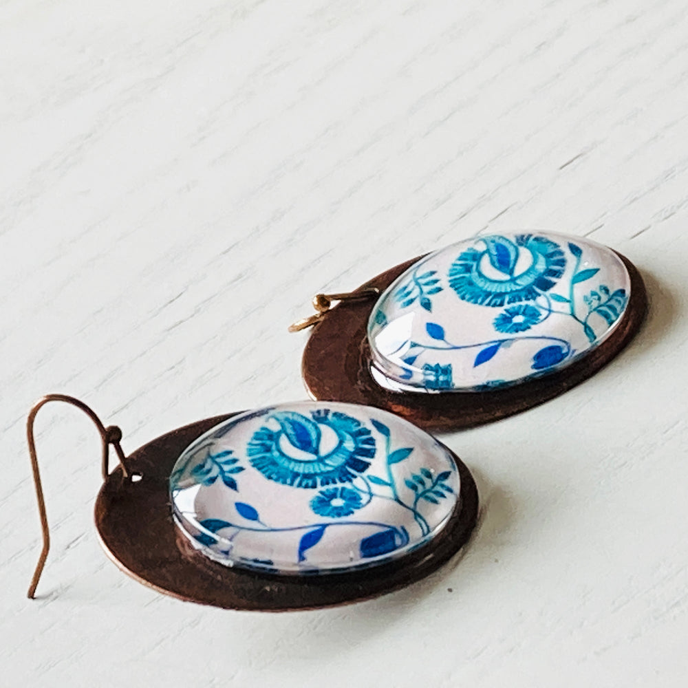 Round Copper Earrings with Glass - Chintz