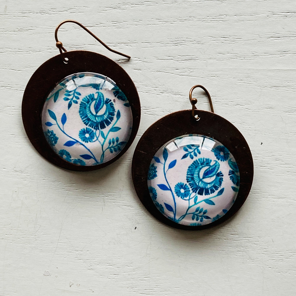 Round Copper Earrings with Glass - Chintz