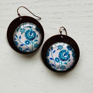 Round Copper Earrings with Glass - Chintz