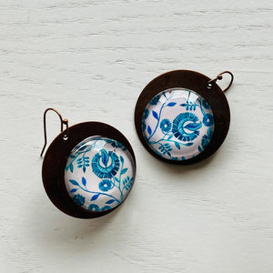 Round Copper Earrings with Glass - Chintz