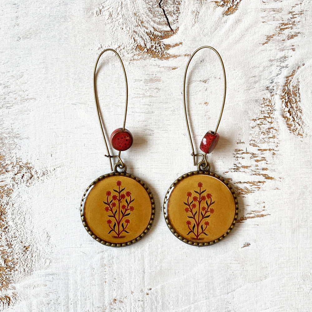 Hoop Earrings  with ceramic bead - Mural, Amer Fort, Jaipur India