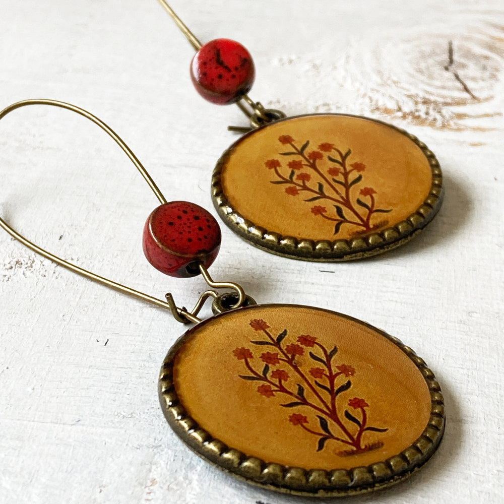 Hoop Earrings  with ceramic bead - Mural, Amer Fort, Jaipur India