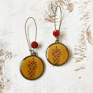 Hoop Earrings  with ceramic bead - Mural, Amer Fort, Jaipur India