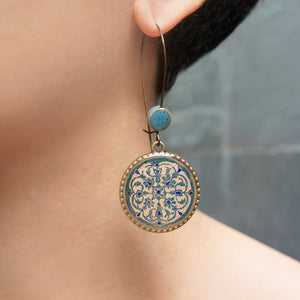 Hoop Earrings with ceramic bead - Turquois Inlaid Medallion, Jahangir Mahal, Orchcha