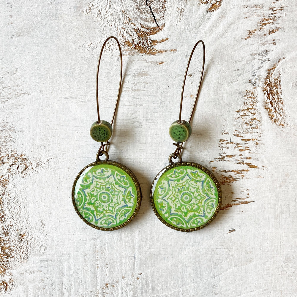 Hoop Earrings  with ceramic bead - Ceramic Tile, Mumbai