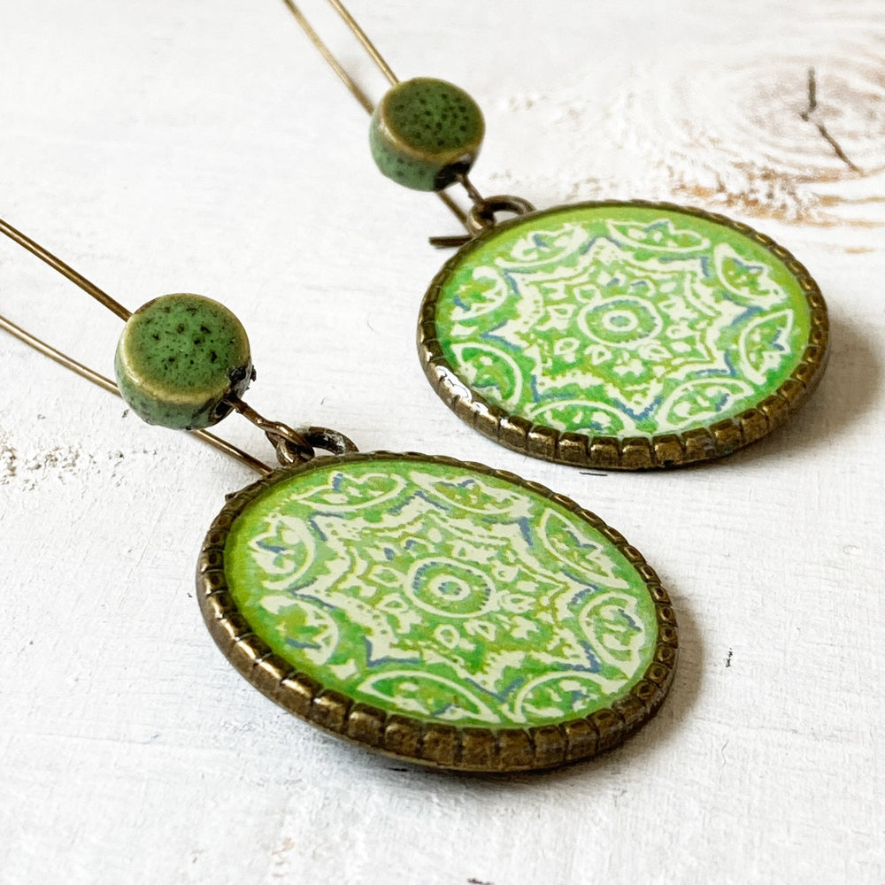 Hoop Earrings  with ceramic bead - Ceramic Tile, Mumbai