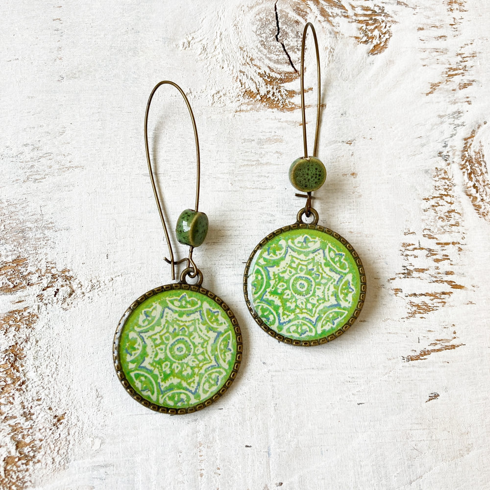 Hoop Earrings  with ceramic bead - Ceramic Tile, Mumbai