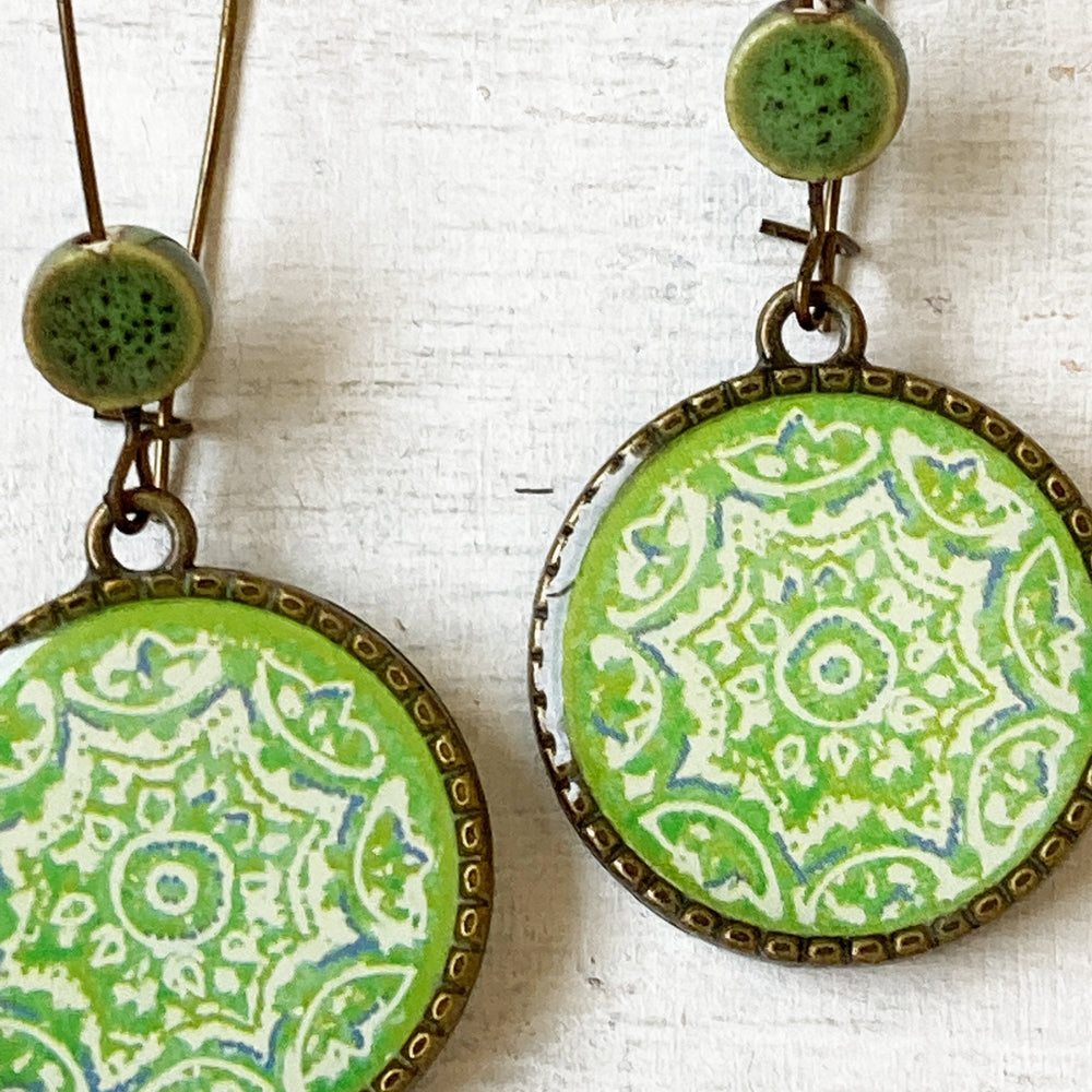 Hoop Earrings  with ceramic bead - Ceramic Tile, Mumbai