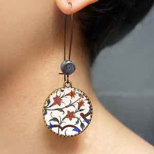 Hoop Earrings  with ceramic bead -Mural, City Palace, Jaipur