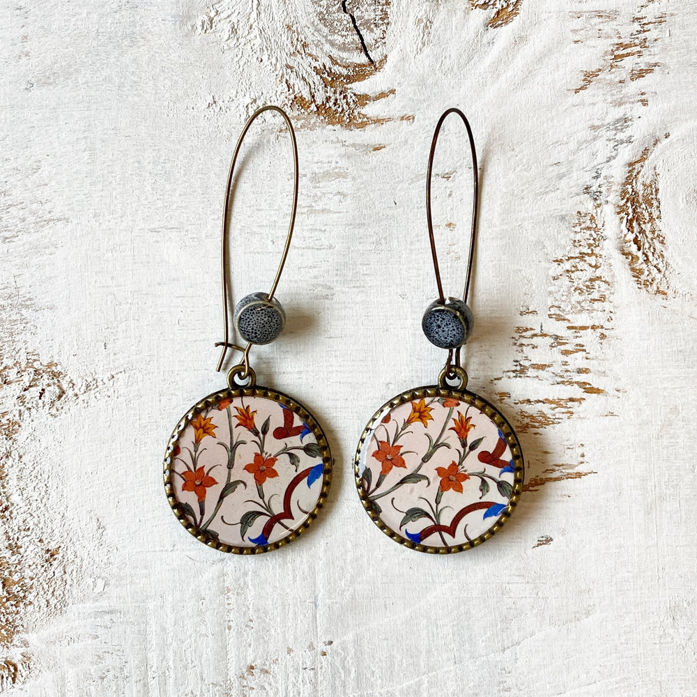 Hoop Earrings  with ceramic bead -Mural, City Palace, Jaipur