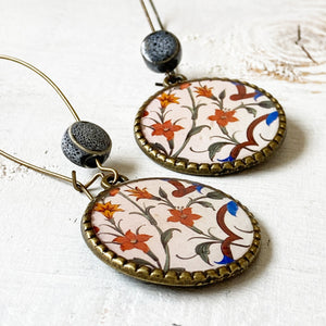 Hoop Earrings  with ceramic bead -Mural, City Palace, Jaipur